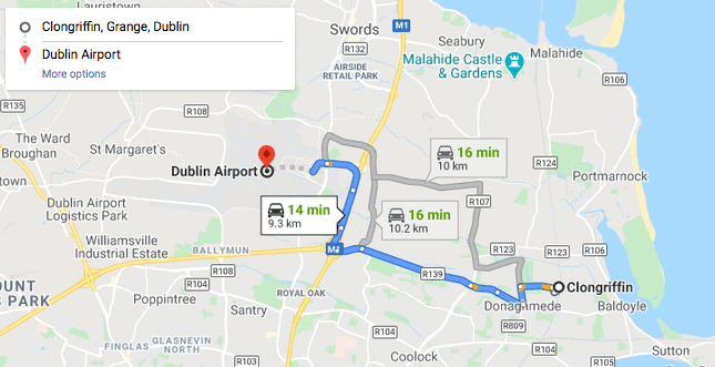 Map Directions from Clongriffin Railway Station to Dublin Airport