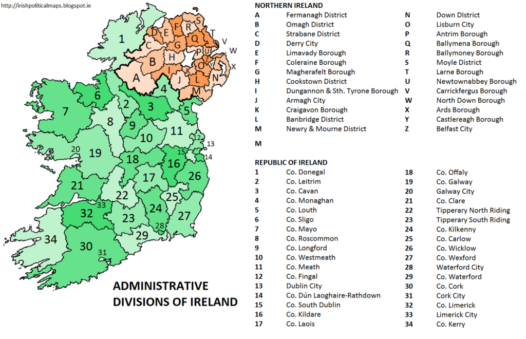 Administrative Divisions of Ireland Map
